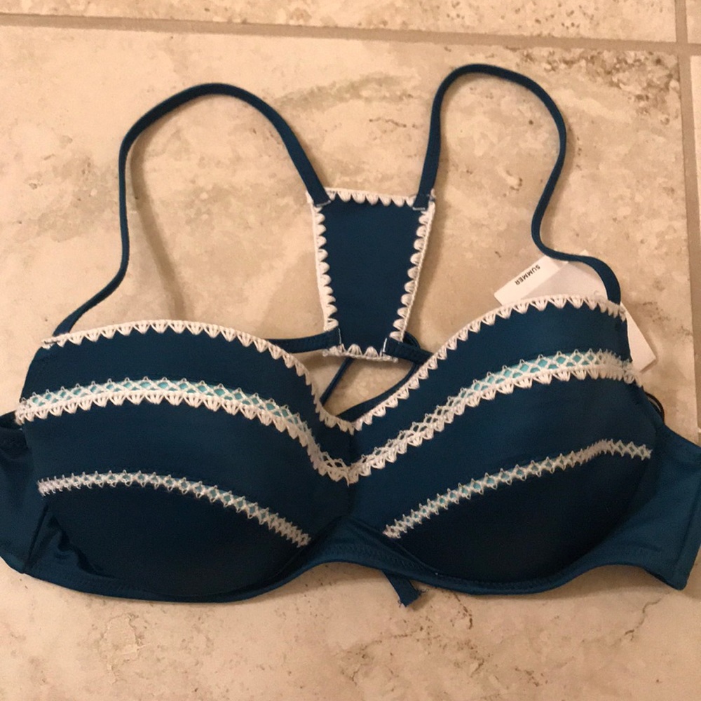 Blue and white bikini top